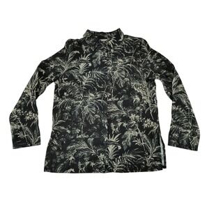 Saiph Womens Button Up Shirt M Black Tropical‎ Linen Cotton Blend Excellent